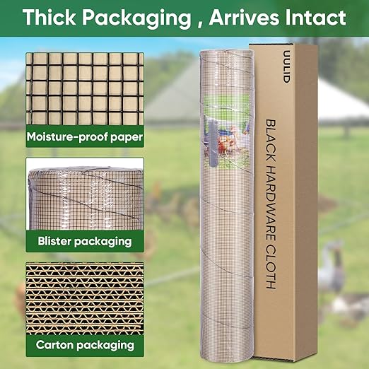 Hardware Cloth 1/2 inch 48" x 100' ft Black Mesh -19 Gauge Black Vinyl Coated Welded Wire Mesh Roll PVC Coated Welded Wire Fence Chicken Wire Fencing Mesh Roll