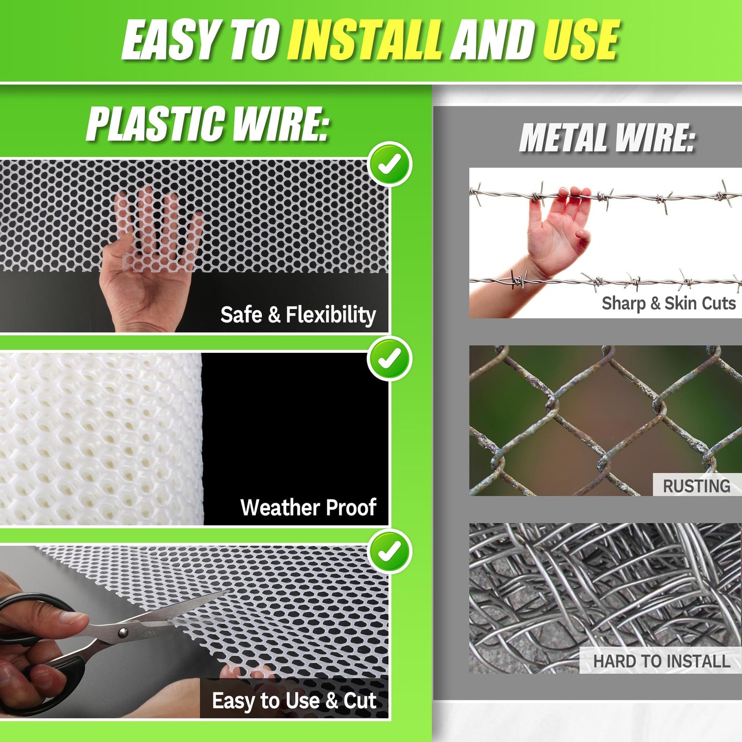 White Plastic Wire Mesh Fence Roll - 15.7IN x 20FT Plastic Chicken Wire Mesh for Poultry， Chicken Puppy Rabbit, Floral, Plastic Fence