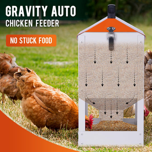 Galvanized Automatic Chicken Feeder No Waste 20lbs Large Metal Chicken Feeders Trough Dispenser Outdoor Poultry Feeders with Visual Window and Weatherproof Lid for Chickens Ducks Geese Turkeys Quails