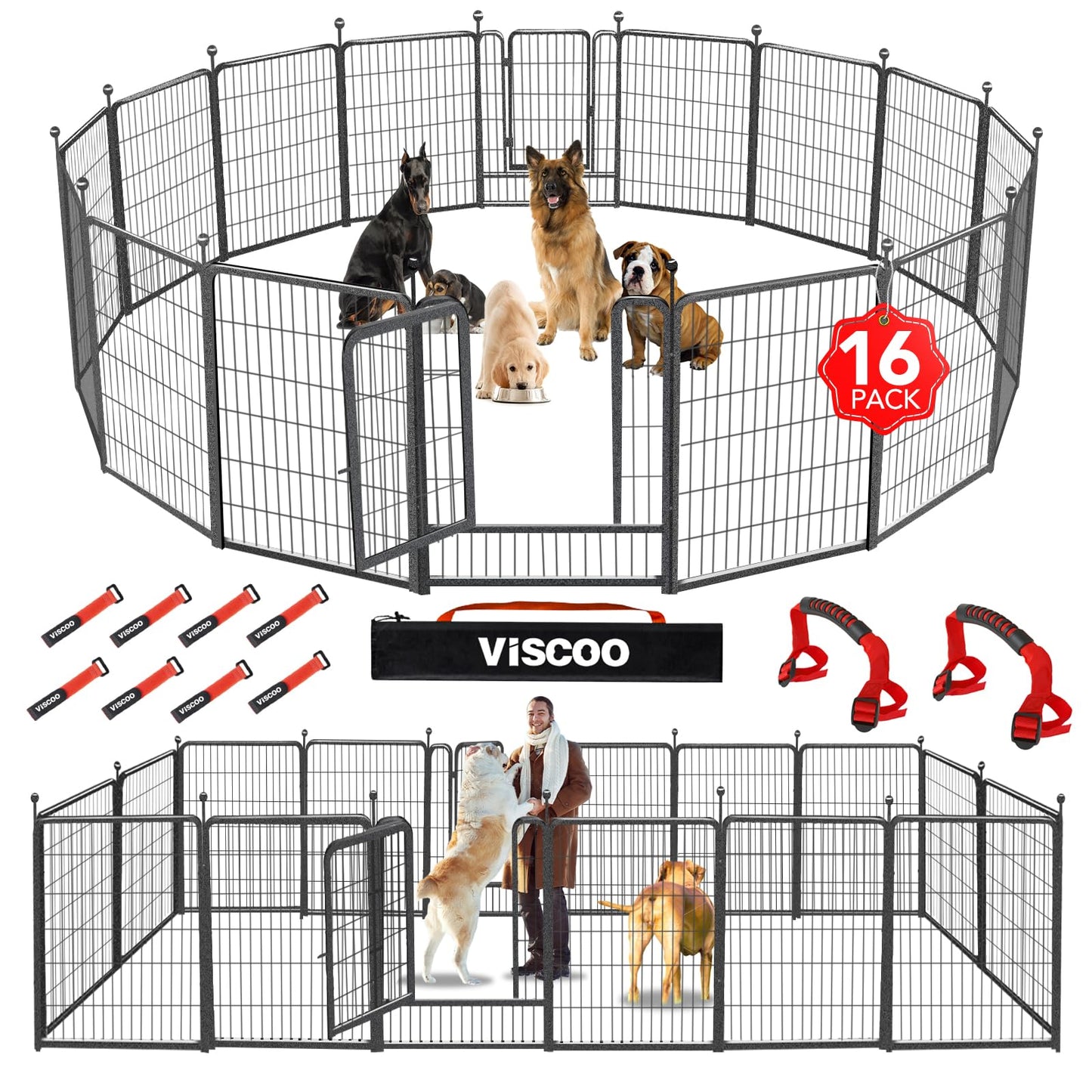 VISCOO Dog Playpen Outdoor, 16 Panels 40" High Metal Dog Fence with Gate, Pet Fence for Large/Small Dogs, Portable Dog Fence for RV Camping, Yard