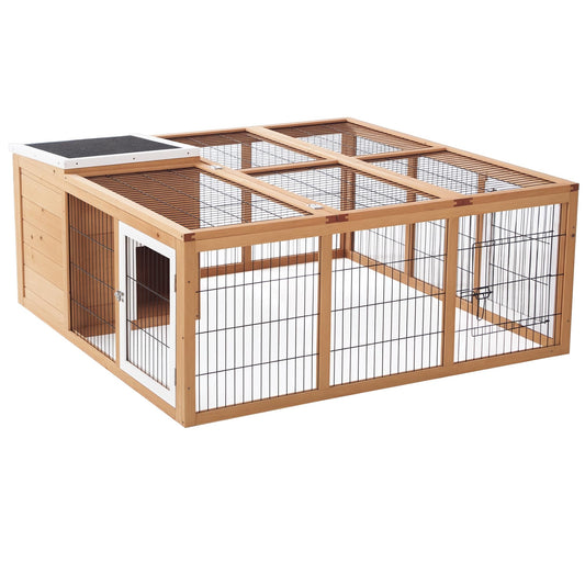 PawHut Rabbit Hutch Bunny Cage with Openable Main House, Indoor Outdoor Waterproof Rabbit House, Guinea Pig Cage for Small Animals with Three Ventilation Doors, Natural