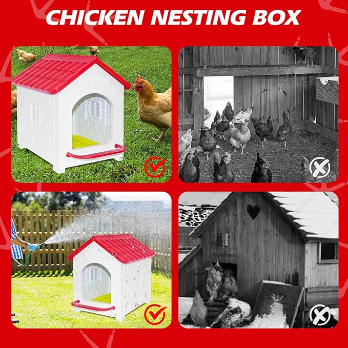 Single Compartment Chicken Nesting Box, Waterproof Plastic Chicken coop, Wall Floor DIY Nest Box for Hens, Ducks, Rabbits and Other Poultry,Red