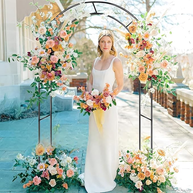 Metal Pergola Arbor with Base,4.6 Feet Wide x7.9 Feet High Easy to Assemble for Various Climbing Plant Wedding Garden Arch Arbor Bridal Party Decoration