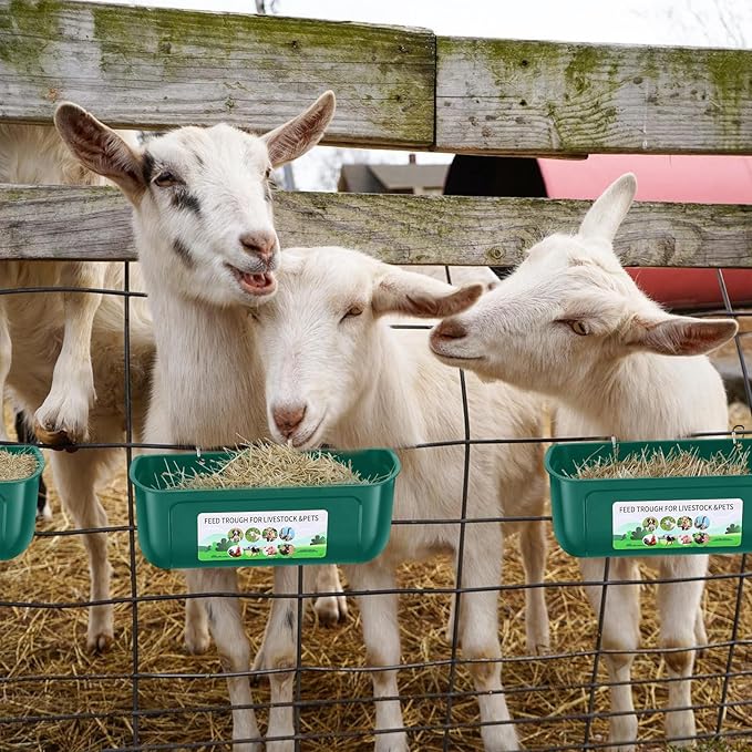 Chicken Feeder Waterer, 3 Pack Duck Feeder Supplies, Hanging Fence Feed Trough with Clips for Goat, Sheeple, Piglet, Gooses, Turkeys, Dog Livestock Poultry,Green