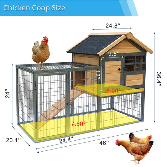Chicken Coop and Run, Two Story Rabbit Hutch Indoor Outdoor, Waterproof Metal Frame Hen House with Nesting Box Rabbit Cage, Deep No Leak Pull Out Tray, for Chick, Bunny