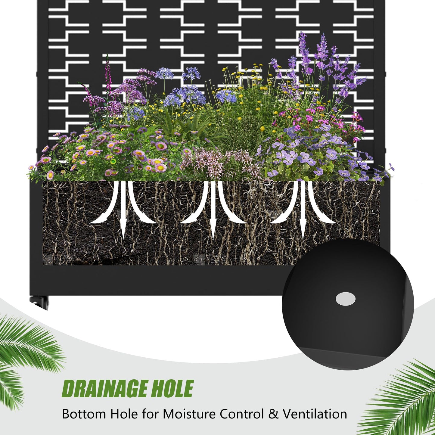 Casaphoria 72"x35" Metal Raised Garden Bed with Trellis(2 Pack), Outdoor Planter Box with Wheels & Drainage Holes for Climbing Plants, Flowers, Elevated Garden Kit with Privacy Screen, Black-Square