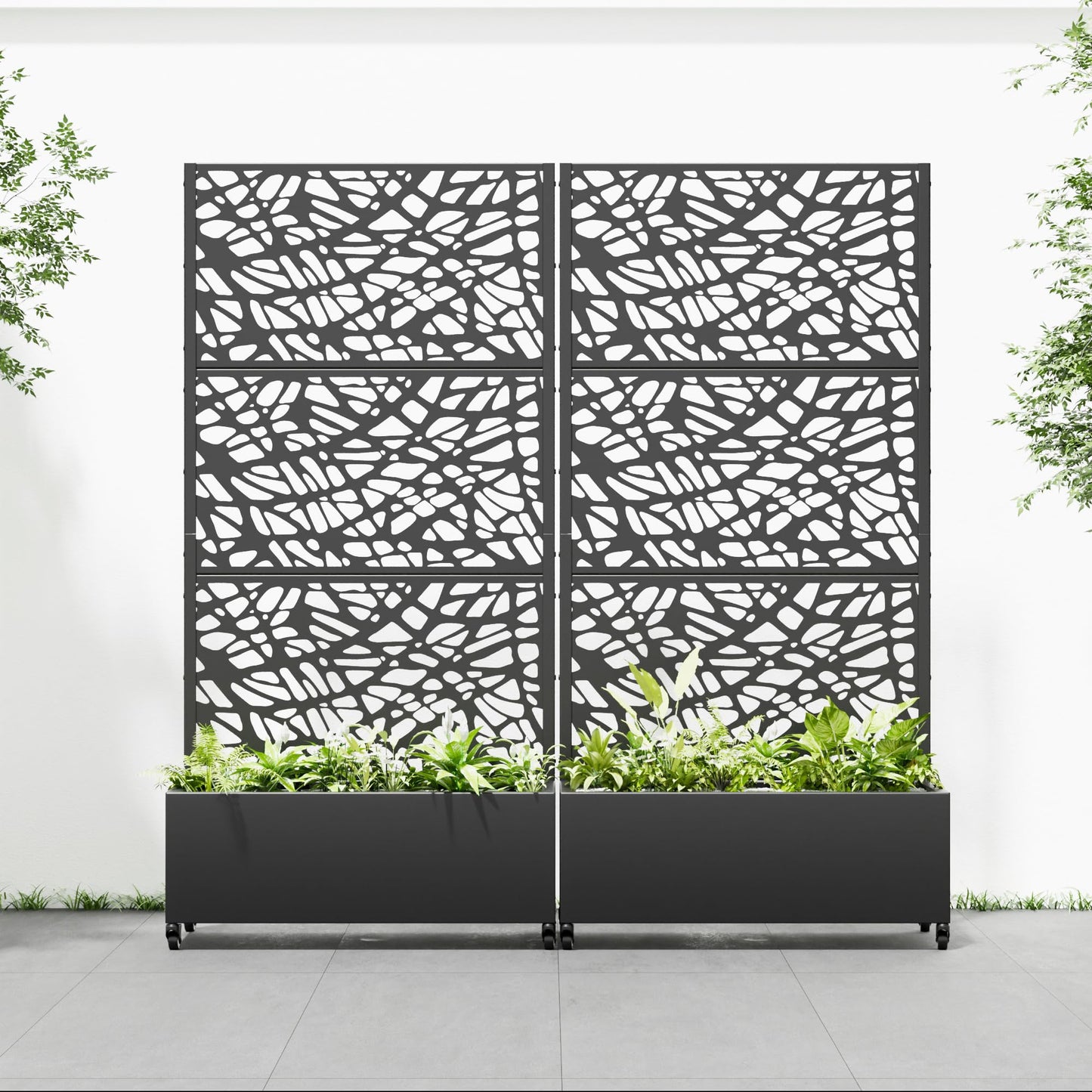 Casaphoria 72"x35" Metal Raised Garden Bed with Trellis(2 Pack), Outdoor Planter Box with Wheels & Drainage Holes for Climbing Plants, Flowers, Elevated Garden Kit with Privacy Screen, Black-Net
