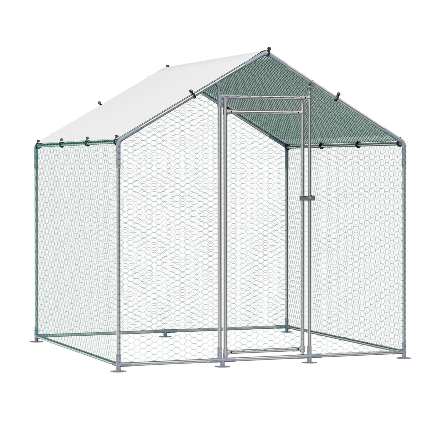 VEVOR Metal Chicken Coop, 6.56x6.56x6.56ft Walk in Chicken Runs for Yards with Cover, Spire Roof Hen House Enclosure with Security Lock, Outdoor Duck Rabbit Poultry Cage Pen for Backyard, Farm, Yard