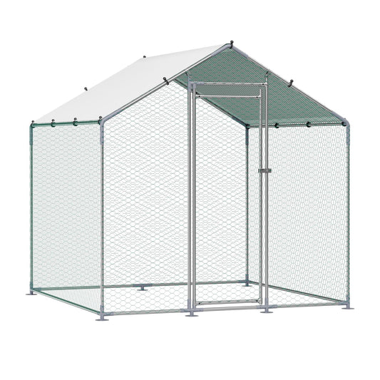 VEVOR Metal Chicken Coop, 6.56x6.56x6.56ft Walk in Chicken Runs for Yards with Cover, Spire Roof Hen House Enclosure with Security Lock, Outdoor Duck Rabbit Poultry Cage Pen for Backyard, Farm, Yard