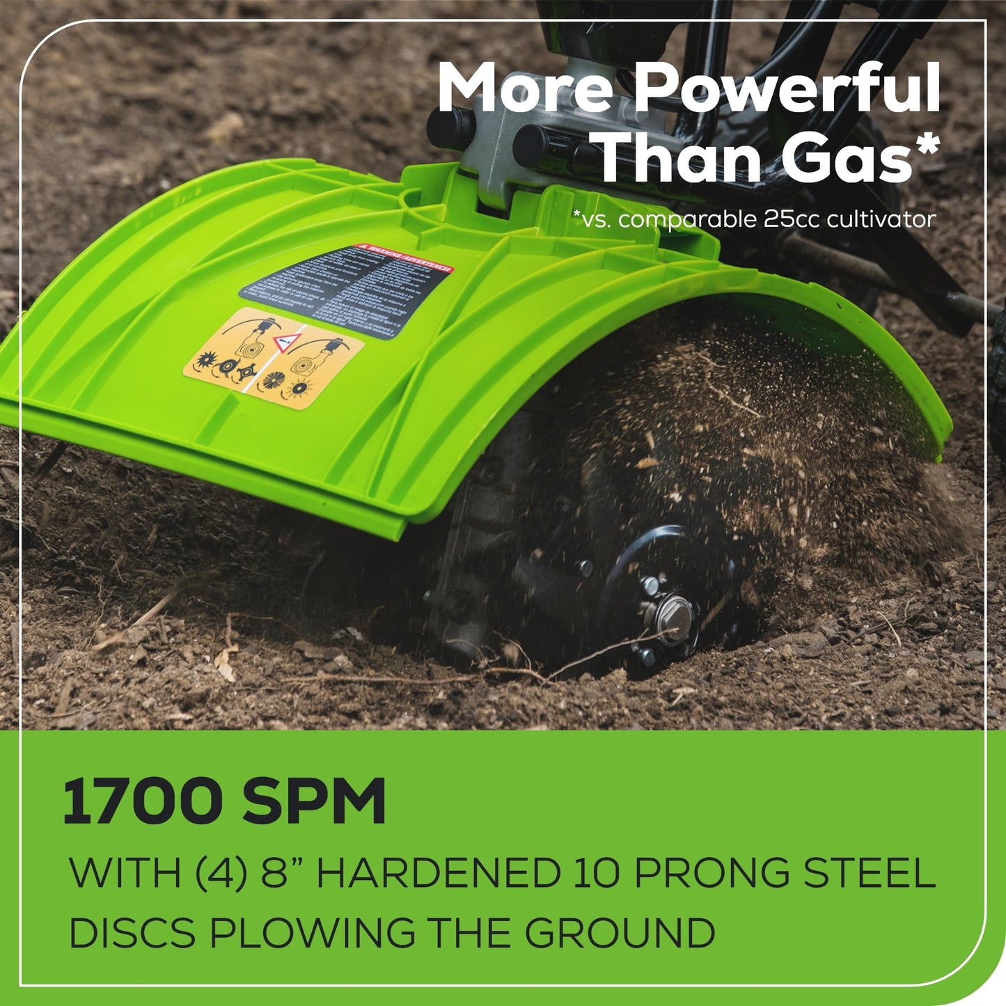 Greenworks 60V 8" Cordless Cultivator/Tiller + 4.0Ah Battery and Charger
