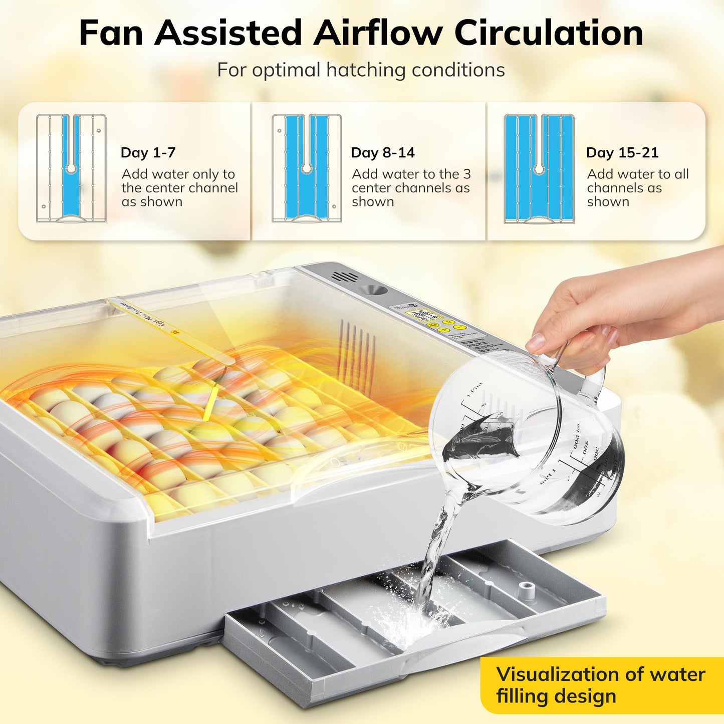 36-60 Egg Incubator with Automatic Egg Turning and Humidity Control, Chicken Egg Incubator with Digital Display, Adjustable Egg Incubators for Hatching Eggs Include Chicken Duck Quail Eggs