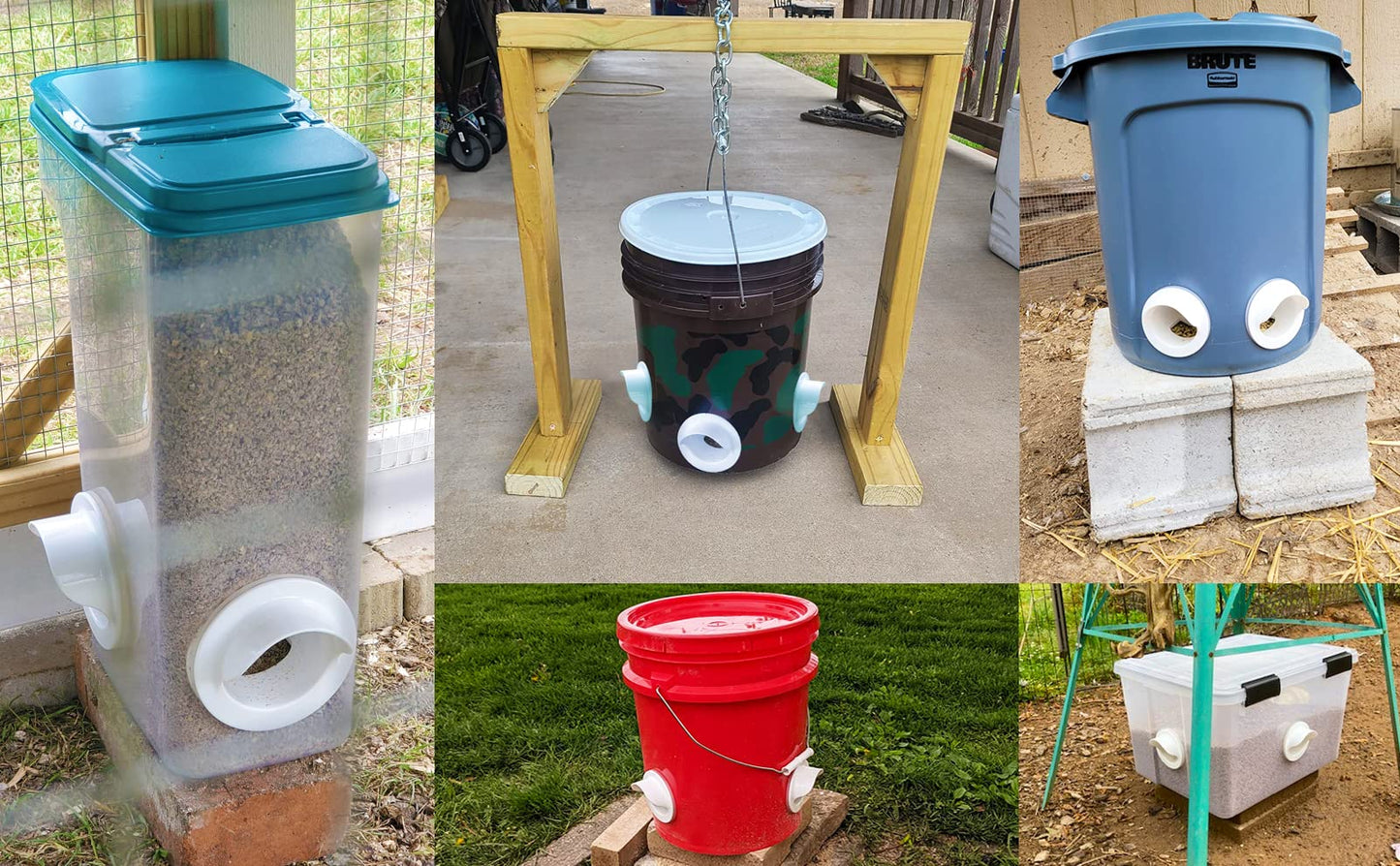 DIY No Waste Chicken Feeder Kit,8 Ports with Covers,Automatic Poultry Feeder for Barrel Bucket Bin Tub,Feeding Chicken Ducks,BPA Free