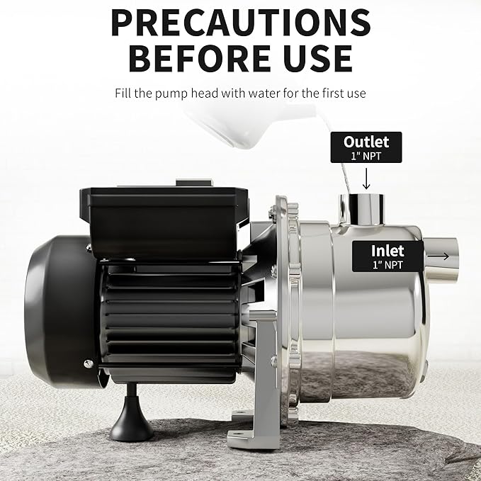 LANCHEZ 1/2 HP Shallow Well Garden Pump, Portable Stainless Steel Water Transfer Draining Irrigation Pump for Lawn Fountain, 960 GPH, 125 Feet Height