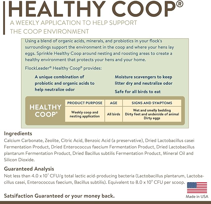 Healthy Coop, Litter Additive for Chicken Coop with Probiotic & Acidifier, Reduces Odor, Wetness & Bacteria, 6lbs