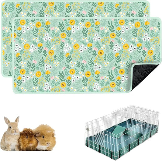 Guinea Pig Bedding, 49x24in 2 Pack Washable Guinea Pig Cage Liners, Waterproof Reusable & Anti Slip, Super Absorbent Guinea Pig Pee Pad for Midwest Cage, Small Animal, Rabbit, Bunny, Yellow
