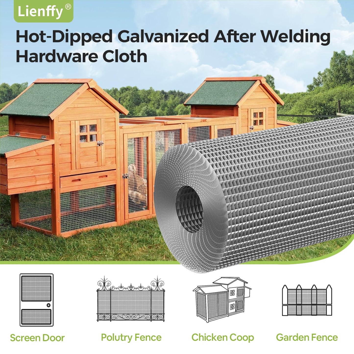 Lienffy Hardware Cloth 1/2 Inch 36inx100ft 19 Gauge Chicken Wire Fencing Hot dip Galvanized Welded Wire Mesh Roll Poultry Netting Rabbit Cage Chicken Run Coop Deer Garden Metal Fence DIY Crafts