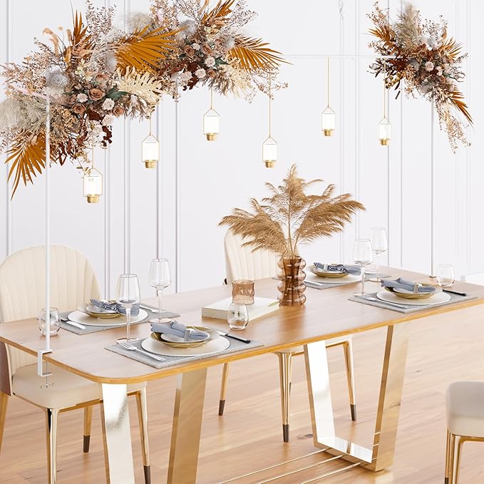 Over The Table Rod Stand with Clamps, Adjustable 32''-79'' Tall 32"-131" Length, White Table Arch Stand Metal Balloon Frame Hanging Rod for Weddings Birthdays Party Garden Arbors Decoration