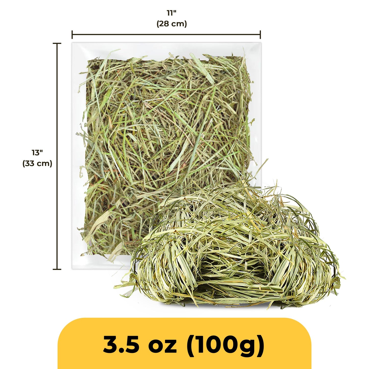 SunGrow Timothy Food, Ideal for Rabbits, Guinea Pigs, and Chinchillas, High-Fiber Hay for Digestion & Oral Care, Tasty Complement to Pets' Daily Meals, Vacuum-Sealed, Greenish Brown Grass, 3.5 oz