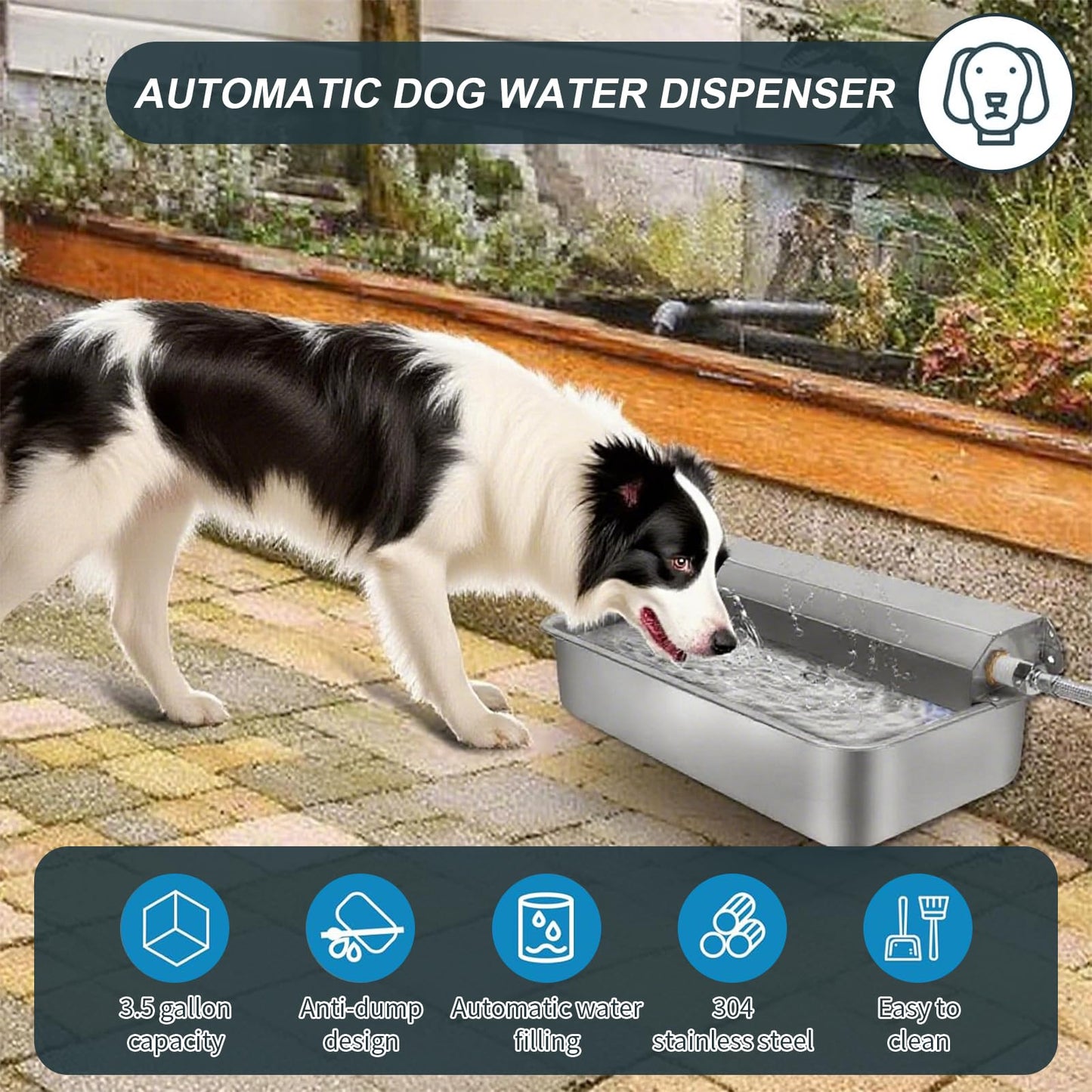 SUPERPAWS Automatic Chicken Water Dispenser Large 304 Stainless Steel Duck Waterer Outdoor Heavy-Duty Self Refilling Watering System with Installation Accessories Cleaning Brush