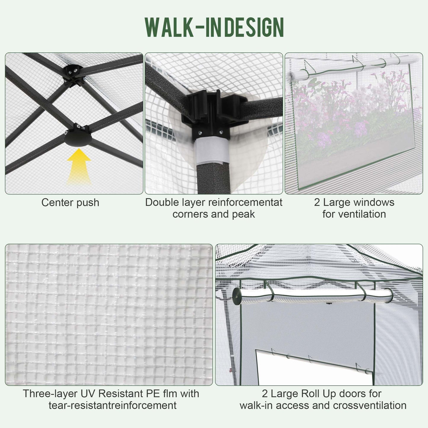 Yardsight 8.5 x 7 FT Walk-in Greenhouse, Portable Pop-up Green House 3 Adjustable Hights Heavy Duty Plant Gardening Canopy with Durable PE Cover for Indoor Outdoor (Clear and White)