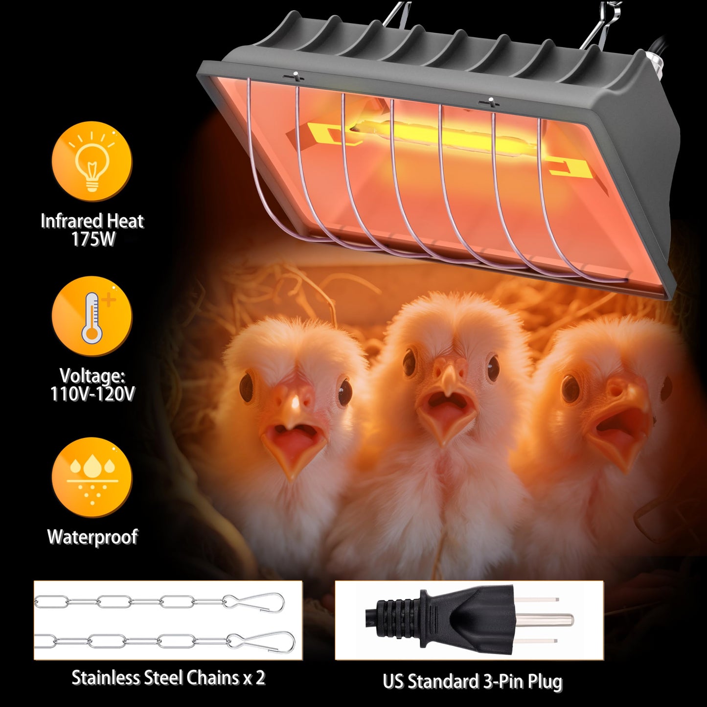 Chicken Brooder Heater Lamp 175W Brooder Heating Plate for Chicks Hanging Light Heated Adjustable Temp & Height with Anti-Fall Aluminum Alloy Lamp Shade Suitable for Chickens, Ducks, Poultry (grey)