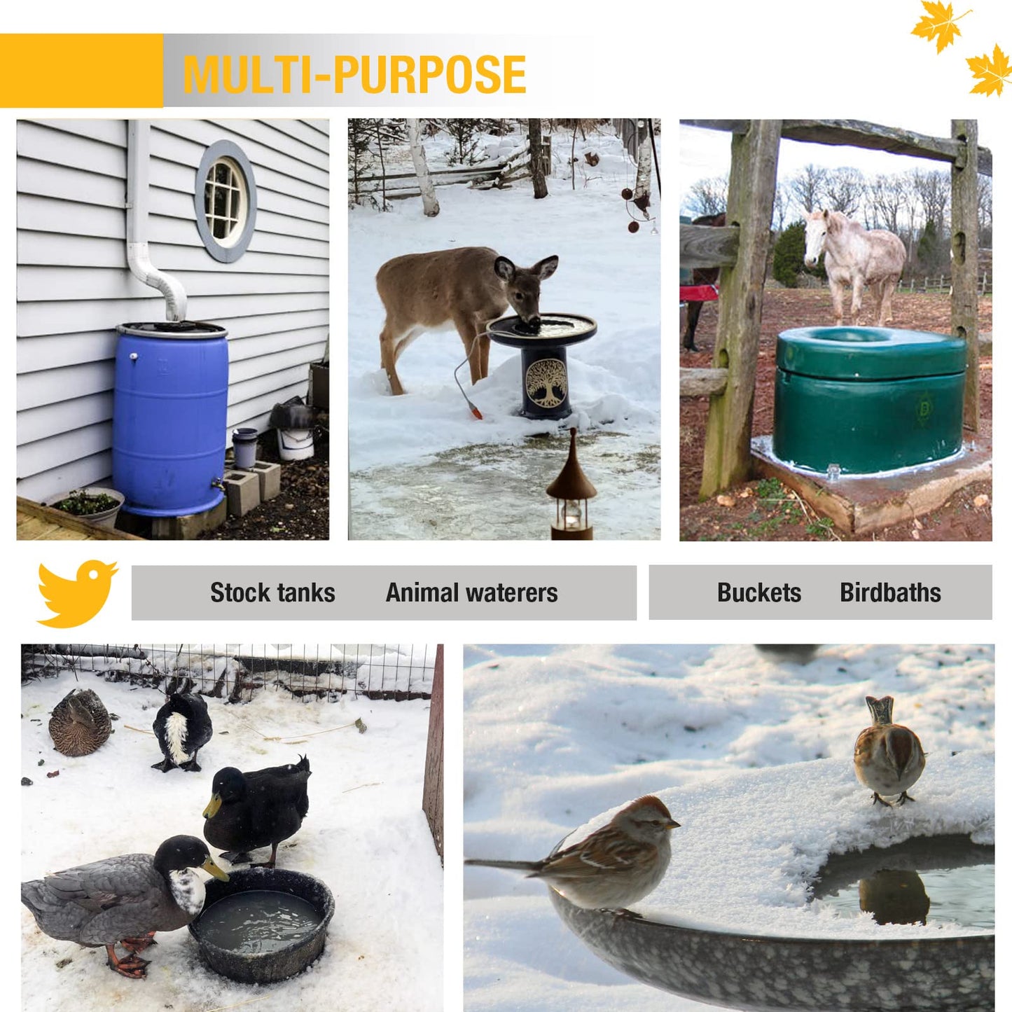 comincia 150W Heated Chicken Waterer, Chicken Water Heater for Poultry Waterer Winter, Cast Aluminum Submersible Deicer,Heated Bird Bath with Thermostat for Duck Goose Cow Livestock