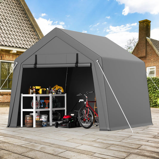 GAOMON 10'x10' Outdoor Portable Garage, Waterproof & UV-Resistant Storage Shed with 2 Roll-Up Doors, Carport Tent for Motorcycle, Bike, and Tools, Gray