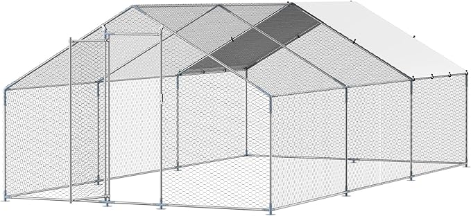VEVOR Large Metal Chicken Coop, 19.7x9.8x6.5ft Walk-in Chicken Runs for Yard with Cover, Spire Roof Hen House with Security Lock for Outdoor and Backyard, Farm, Duck Rabbit Cage Poultry Pen