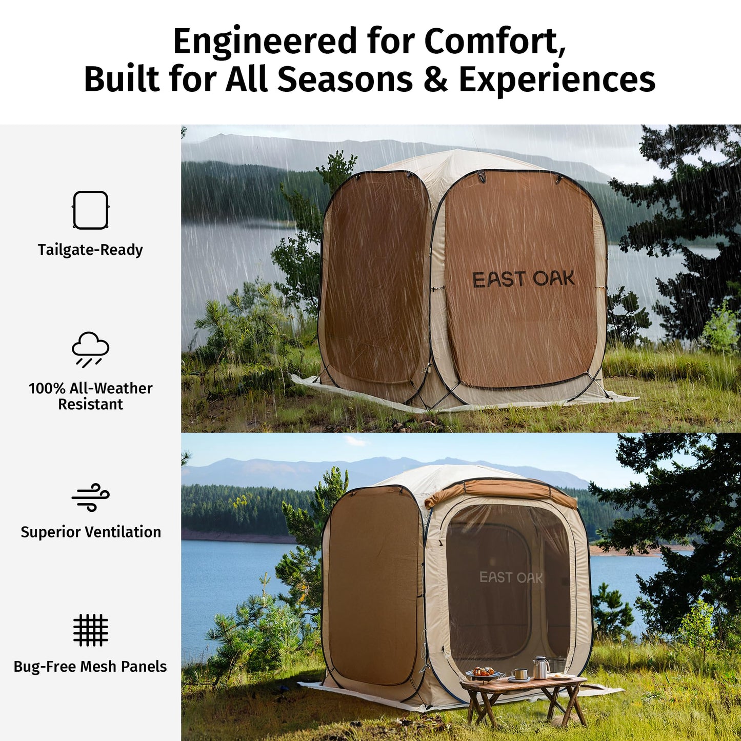 EAST OAK 6×6 FT Pop Up Canopy Tent with Mesh | Outdoor Screen House with 4 Sunshades | Instant Canopy with Portable Carry Bag | Gazebo Tent for Camping, Patio, and Beach | Beige