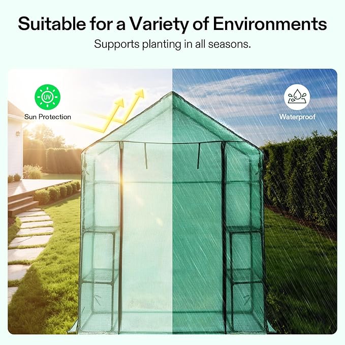 VIVOSUN 57 x 29 x 77-Inch Mini Walk-in Greenhouse with Windows, Shelves and Anchors, Plant Garden Hot House