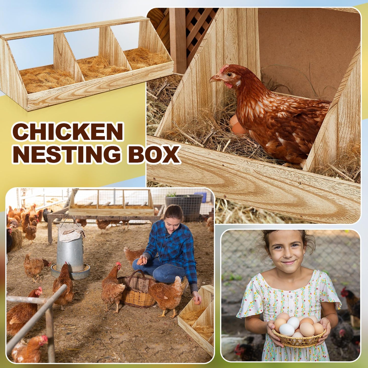 Thyle 1 Set Chicken Nesting Boxes 3 Compartment, Wood Chicken Laying Eggs Boxes Versatile Nesting Wall Mount for Hens Duck Poultry Coop Accessories