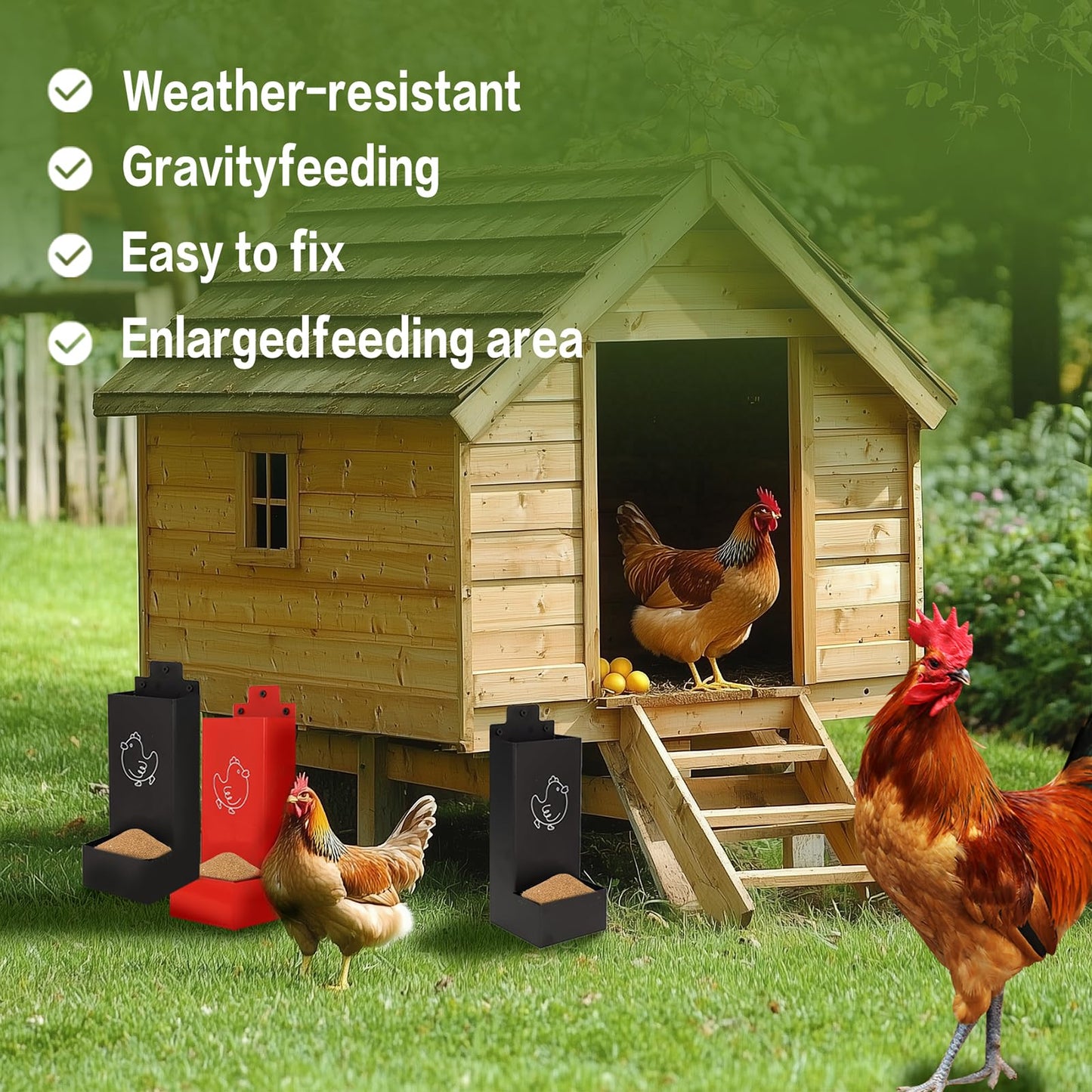 Chicken Gritr and Oyster Shell Feeder Hanging Metal Chicken Feeder for Hens or Chicks Chicken Coop Accessory Gravity-Fed Anti-Waste Design (Red and Black)