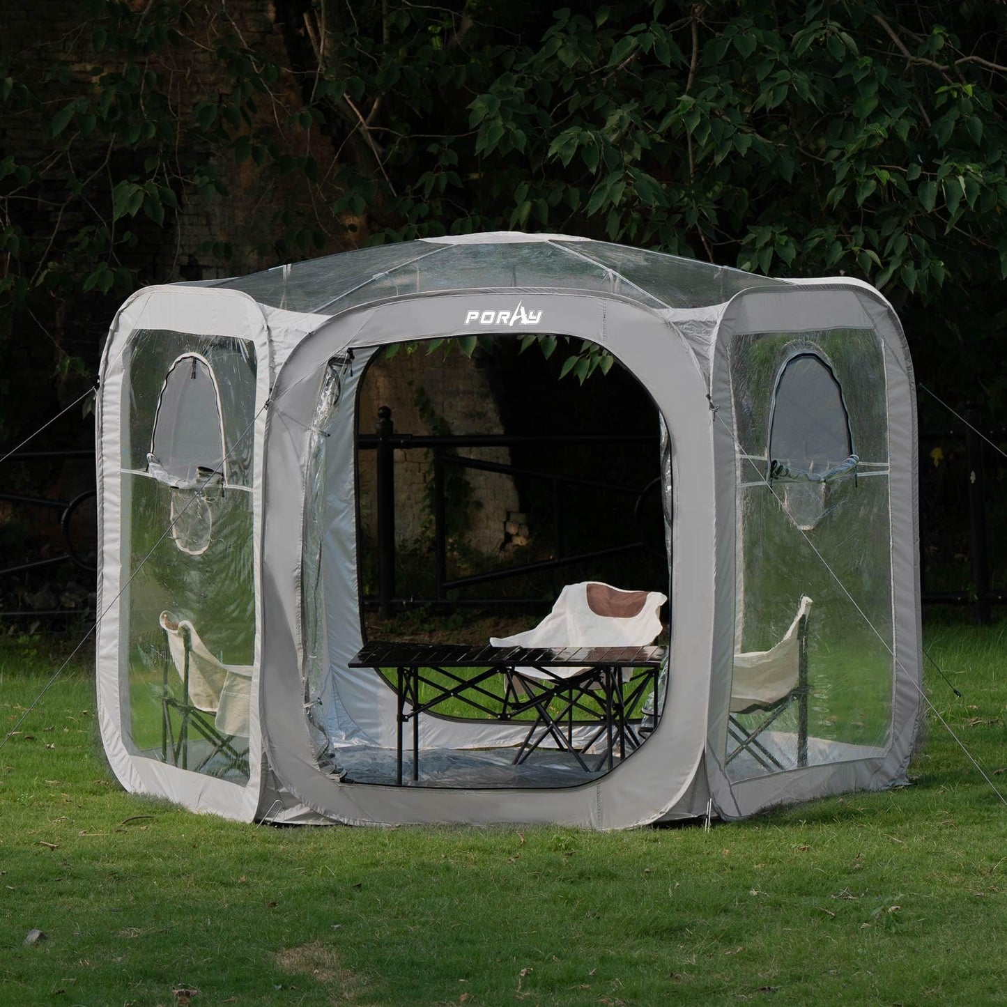 Porayhut Pop up Bubble Tent Screen House10’X10’Large Camping Sun Shelter,Weather and Cold Proof Pod with Detachable Sunshade Cloth,Waterproof Floor,2 Zipper Doors and 4 Mesh Breathable Windows