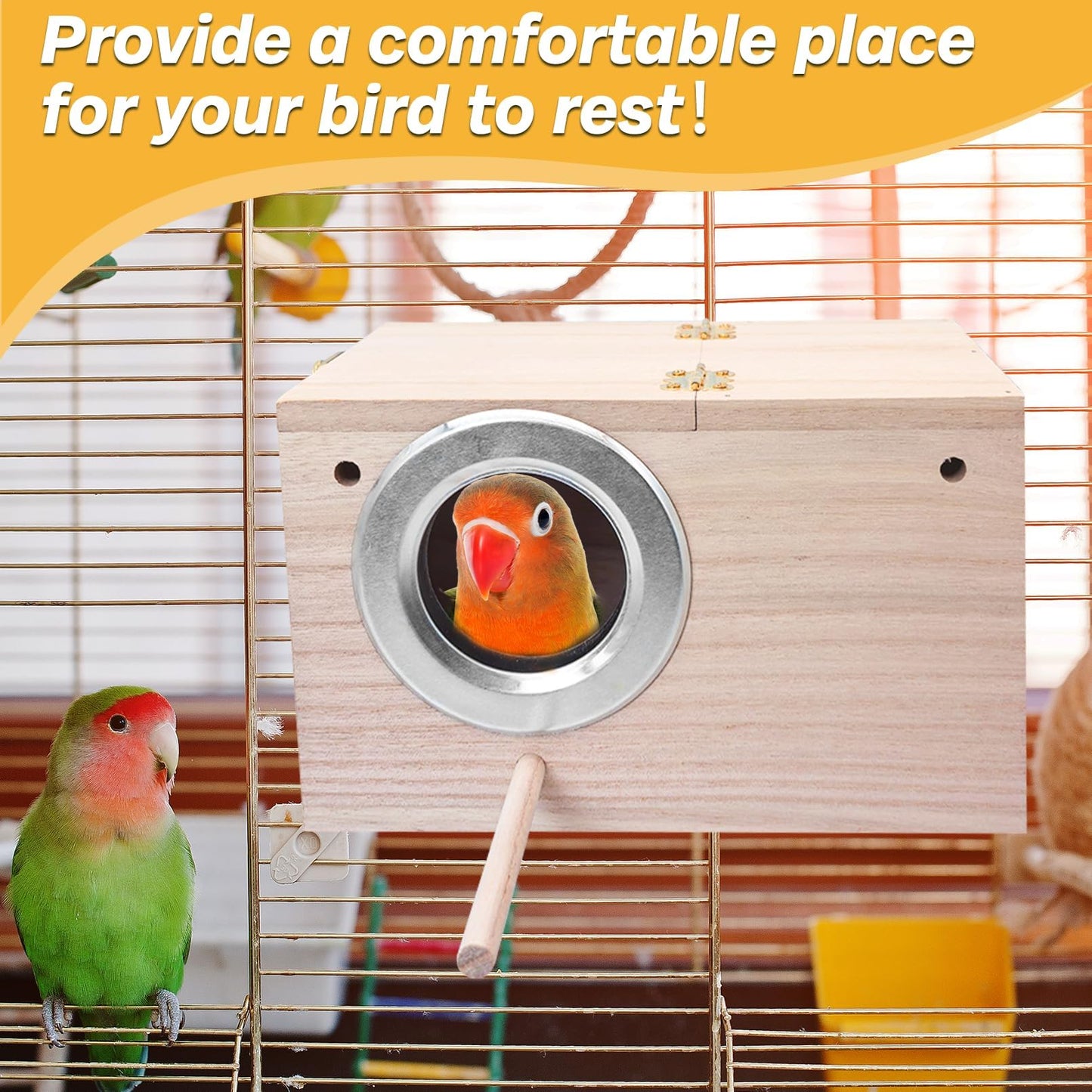 PINVNBY Parakeet Nesting Box Bird House for Cage Wood Mating Box Bird Breeding Box for Lovebirds, Cockatoo, Budgie, Finch, Canary Small and Medium Sized Birds (L:9.8 * 5.3 * 5.3 inch)
