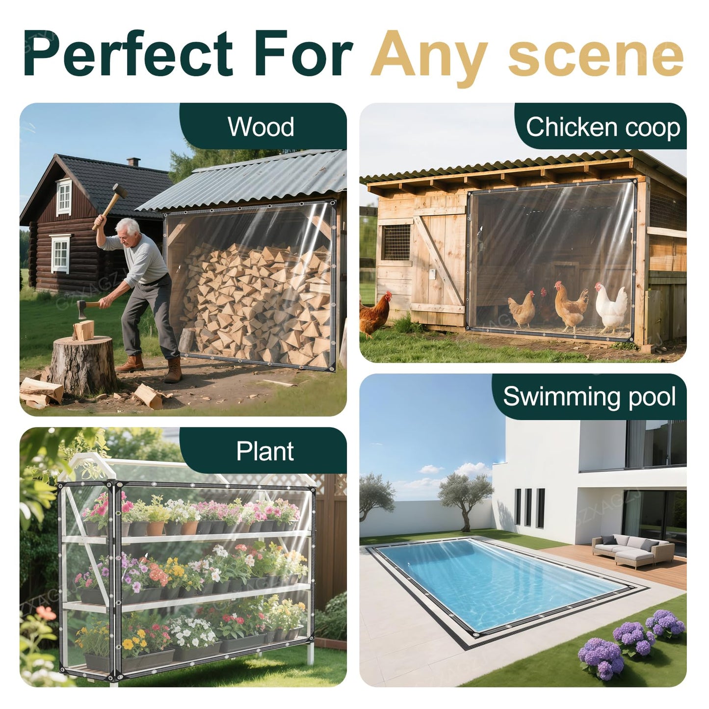 GZXAGZJ Clear Tarp with Grommets 12x12 ft Heavy Duty Clear Tarps 14 Mil Thickened Tear-Resistant Reinforced Edges for Porch Garden Patio Chicken Coop Plant Winterizing Camping
