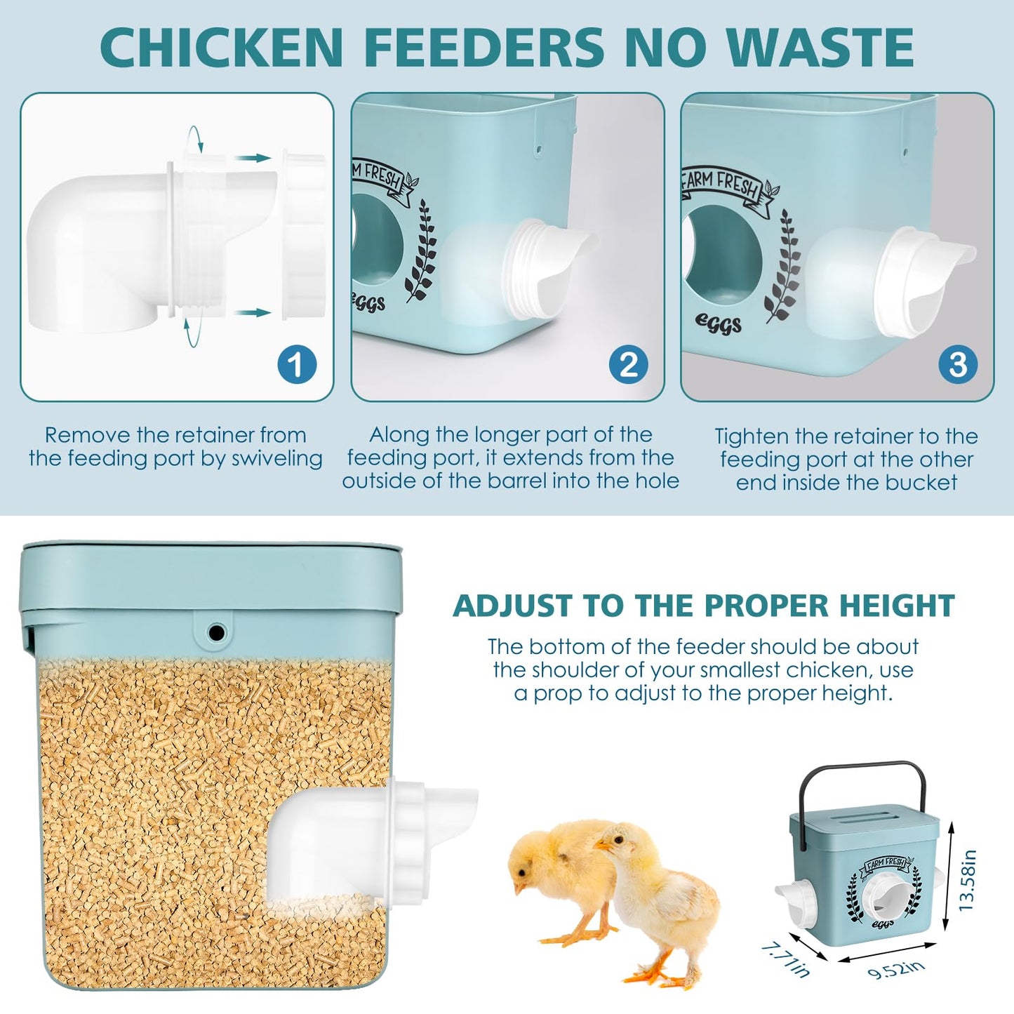 ‎Tgeyd Chicken Feeder and Chicken Waterer Set - Hanging Automatic Chicken Feeder No Waste - Chicken Coop Accessories - Poultry Waterer with 2 Gallon/10 Pounds
