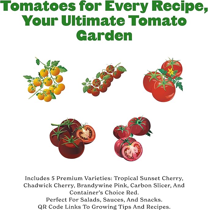 Epic Gardening Tomato Lovers Seed Bundle - 5 Juicy Varieties, Includes Brandywine, Chadwick Cherry & Tropical Sunset, Grow Non-GMO Tomatoes for Salads, Sauces & Fresh Snacking