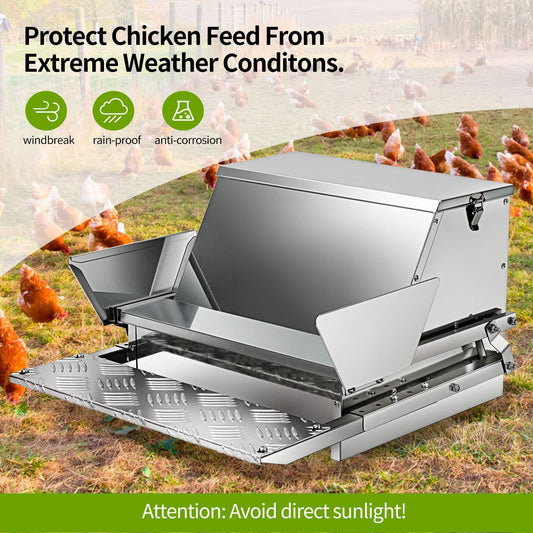 RYFT Automatic Chicken Feeder 25 lb Galvanized Steel Poultry Feeder, Up to 12 Chickens 10 Days with Weatherproof Lid, for Chickens, Ducks, Fowl