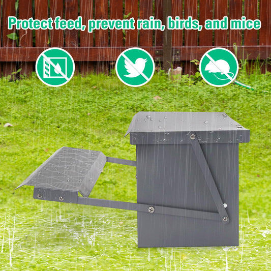 Lucky Farm Automatic Chicken Feeder Metal Treadle Trough 15lb Outdoor Rainproof for Chickens, Bantams, Poultry, Pheasants