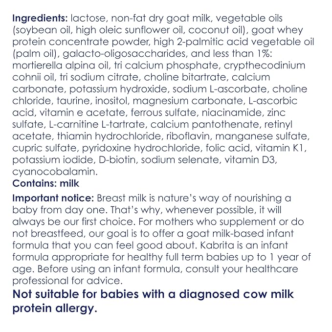 Kabrita Goat Milk-Based Infant Formula Powder with Iron, DHA, ARA & Prebiotics, for Infants 0–12 Months, Non-GMO, 28 oz (Pack of 6)