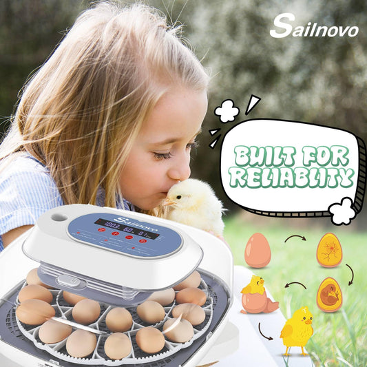 Sailnovo 24 Eggs Incubators for Chicken Eggs with 4 Modes, 360° View Incubator with Automatic Egg Turning and Temperature Control Humidity Display, Digital Incubator for Chicken Quail Duck(Blue)