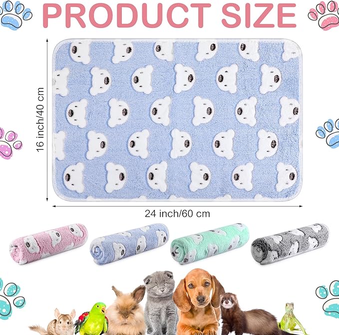 Reginary 4 Pcs Waterproof Guinea Pig Blankets Washable Small Animal Fleece Bedding Absorbent Guinea Pig Cage Liners Reusable Pet Pee Pad Sleep Mat for Hamster Ferret(Bear Pattern,24 x 16 Inch)
