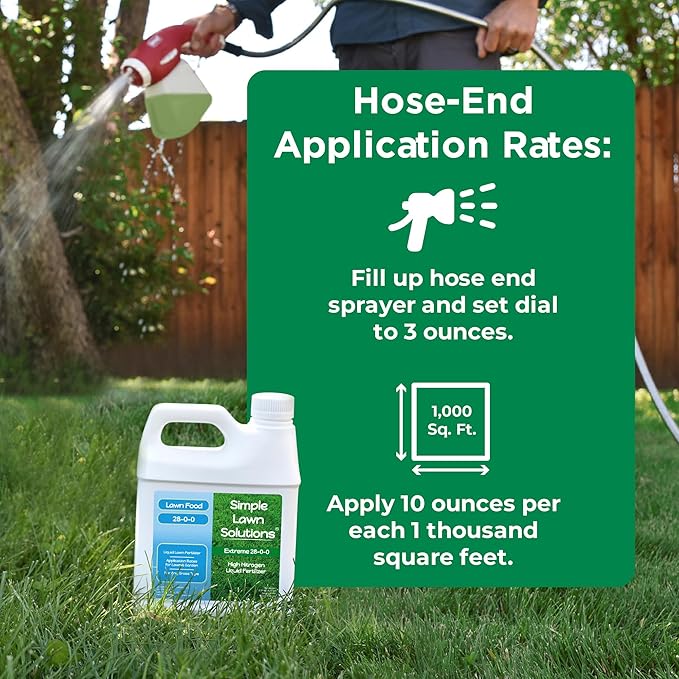 Maximum Green & Growth- High Nitrogen 28-0-0 NPK- Lawn Food Quality Liquid Fertilizer- Spring & Summer- Any Grass Type- Simple Lawn Solutions - Concentrated Quick & Slow Release Blend (1 Quart)
