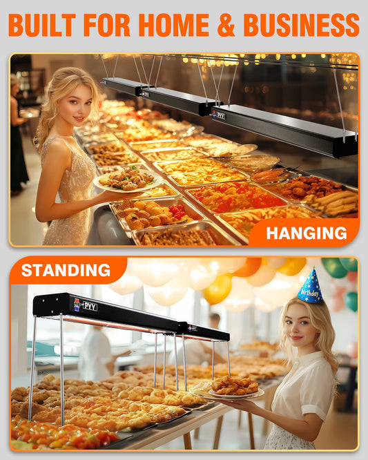 PYY 36 Inch Food Heat Lamp - Aluminum Infrared Strip Heater Overhead Food Warmer Light Electric Commercial Grade for Restaurant Buffet Catering Kitchen 750W