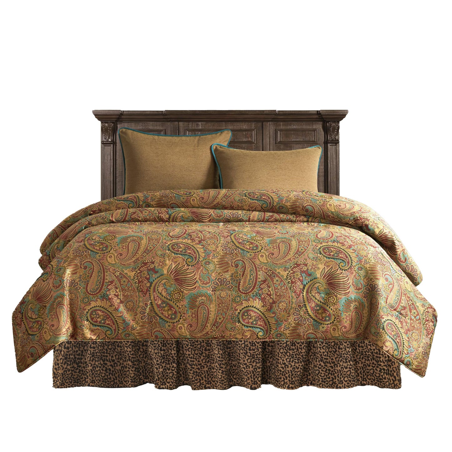 H HIEND ACCENTS Paseo Road San Angelo 4 Piece Comforter Set, Full, Paisley Pattern, Leopard Bed Skirt, Western Rustic Farmhouse Style Bedding Set, 1 Comforter, 1 Bedskirt, 2 Pillow Shams