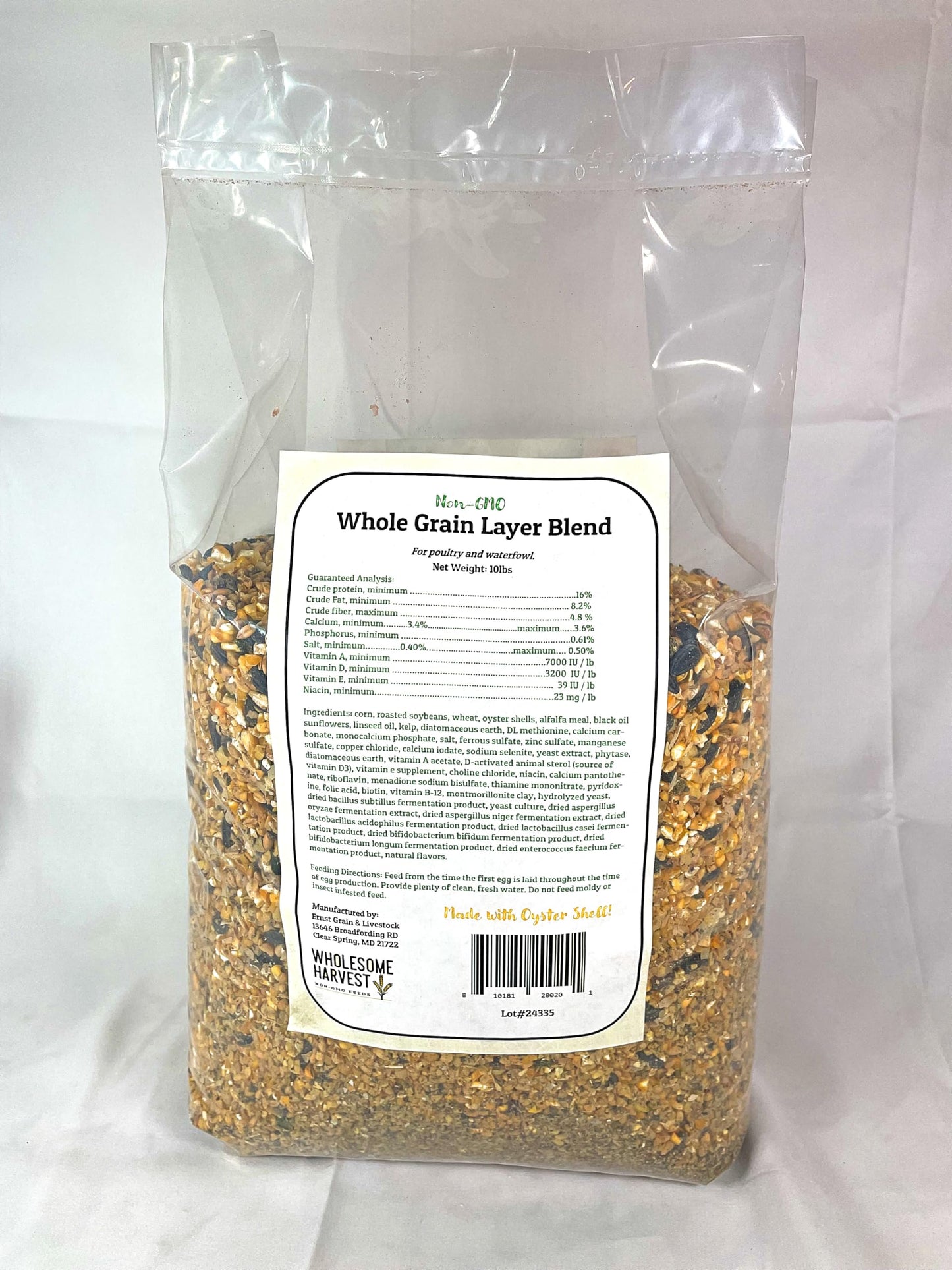 Wholesome Harvest Non-GMO Whole Grain Layer Blend 16% - Chicken Feed for Laying Hens and Ducks - Includes Essential Oils, Herbs, Oyster Shells, Vital Minerals, and Omega 3, 10lb