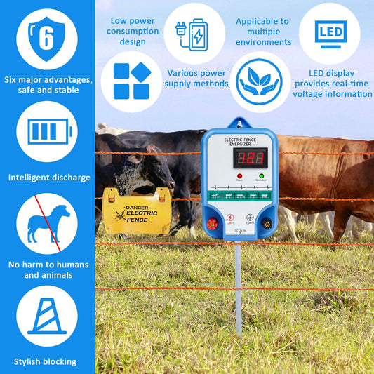 Electric Fence Charger for Livestock - 12 kV 3 Joules High-Power Electric Fence Energizer for Containing Pets Livestock and Preventing Wild Animals Intruding(7.07in)