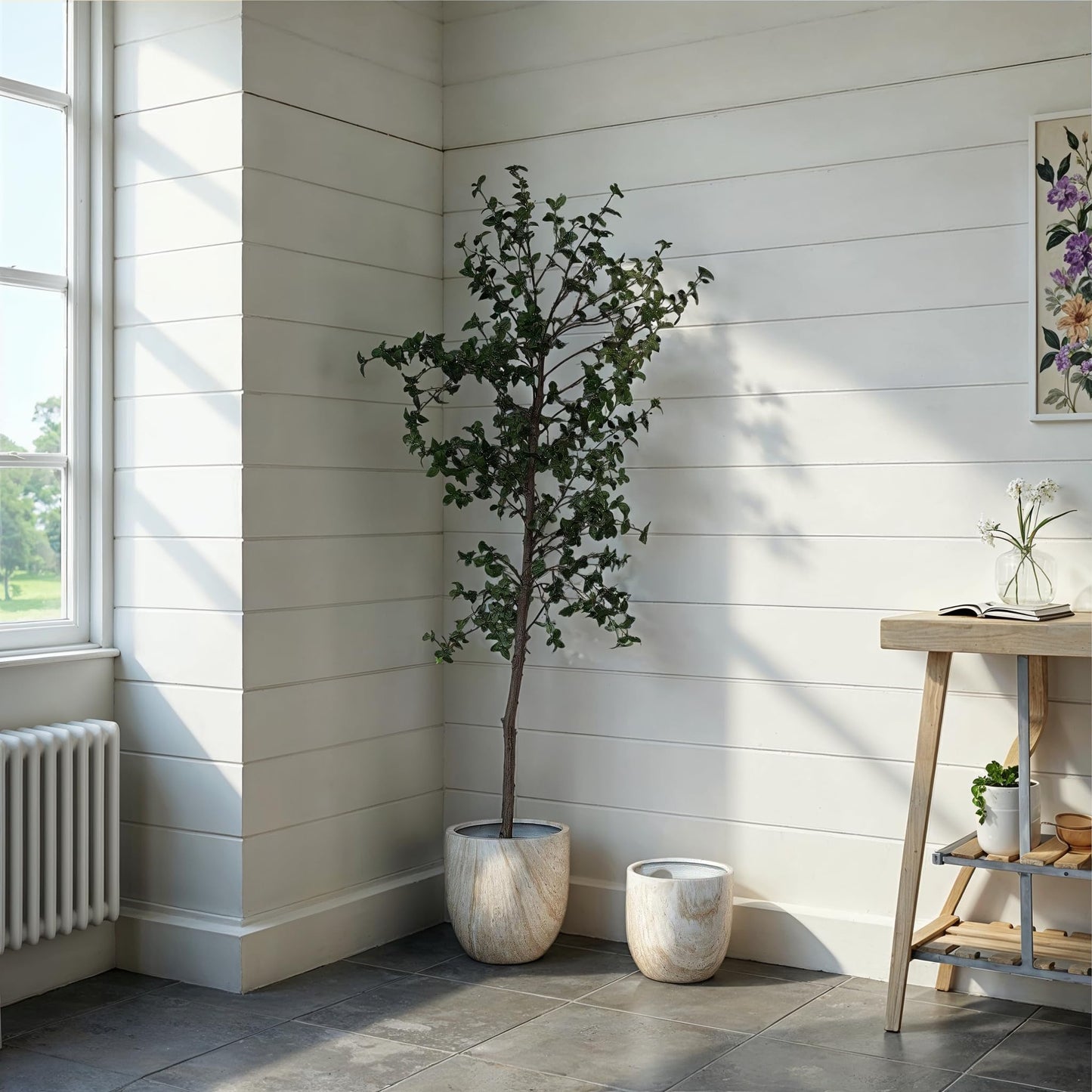 Creative Co-Op 2-Piece Round Eco Stone Indoor/Outdoor Planters with Travertine Finish, Beige