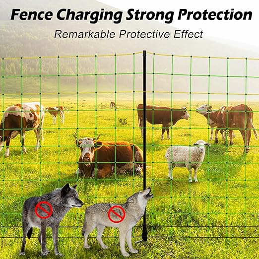 Electric Fence Netting, 35.4" x 164' Portable Electric Net Fence for Goats, Sheep, Lambs, Hogs in Backyards, Farms, Ranches, Homesteads and Gardens,(14 Posts, 2 Spikes,Green)