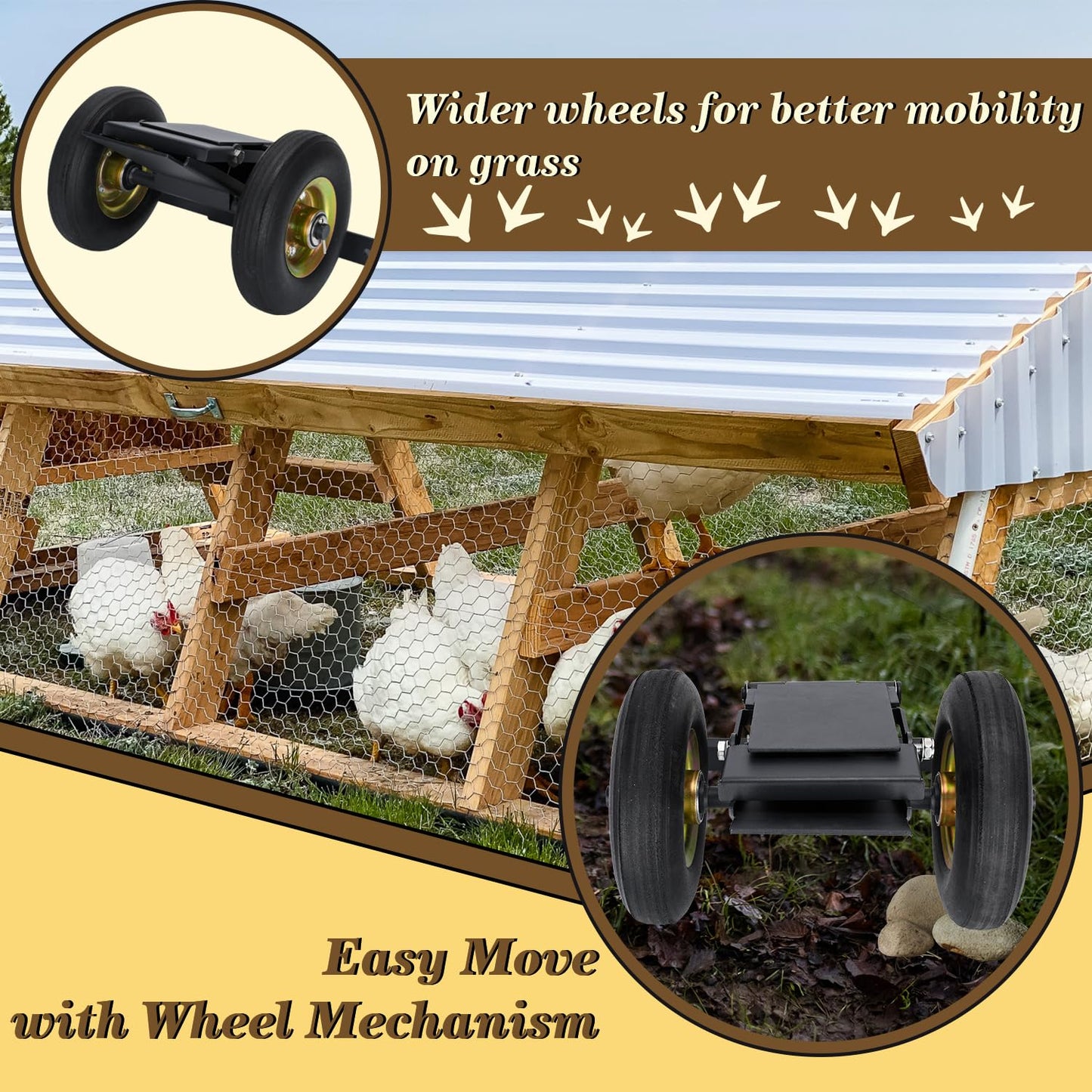 TOPOWN Chicken Coop Mover with Wheel System and Lift Design, Chicken Tractor Mobility Heavy Duty and Weatherproof, Enhancement of Safety and Durability, Easy to Use, Fit for 7ft Chicken Coop or Less